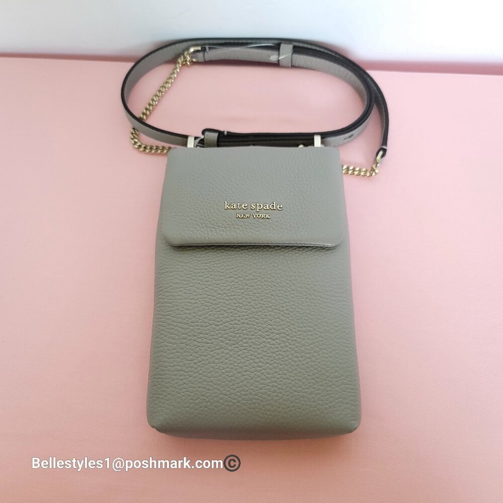 KATE SPADE Bradley North/South Pebbled Leather Phone Crossbody-True Taupe πβ - Picture 5 of 16